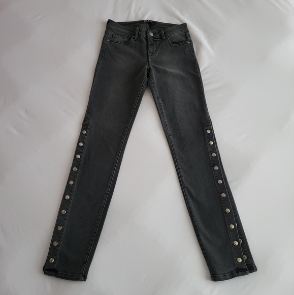 DTLA Dark Gray Y2K Silver Stud Button Skinny Jeans - Picture 1 of 14
